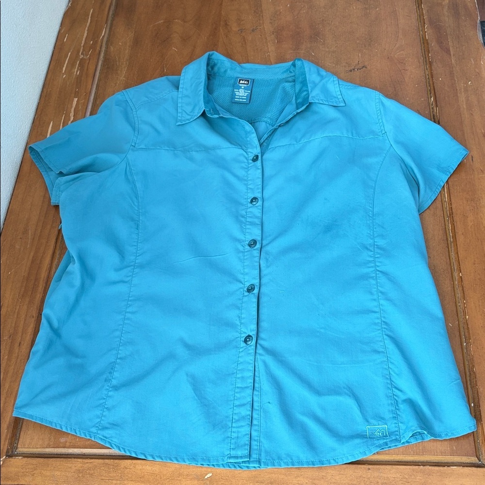 REI Tactel Nylon Turquoise Women's Short Sleeve Hiking Shirt Size 1X - Picture 5 of 12